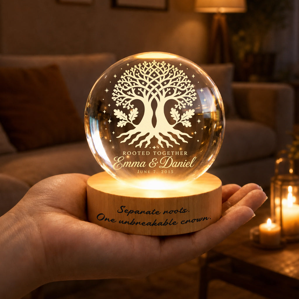 Personalized Intertwined Oak Crystal Ball Lamp